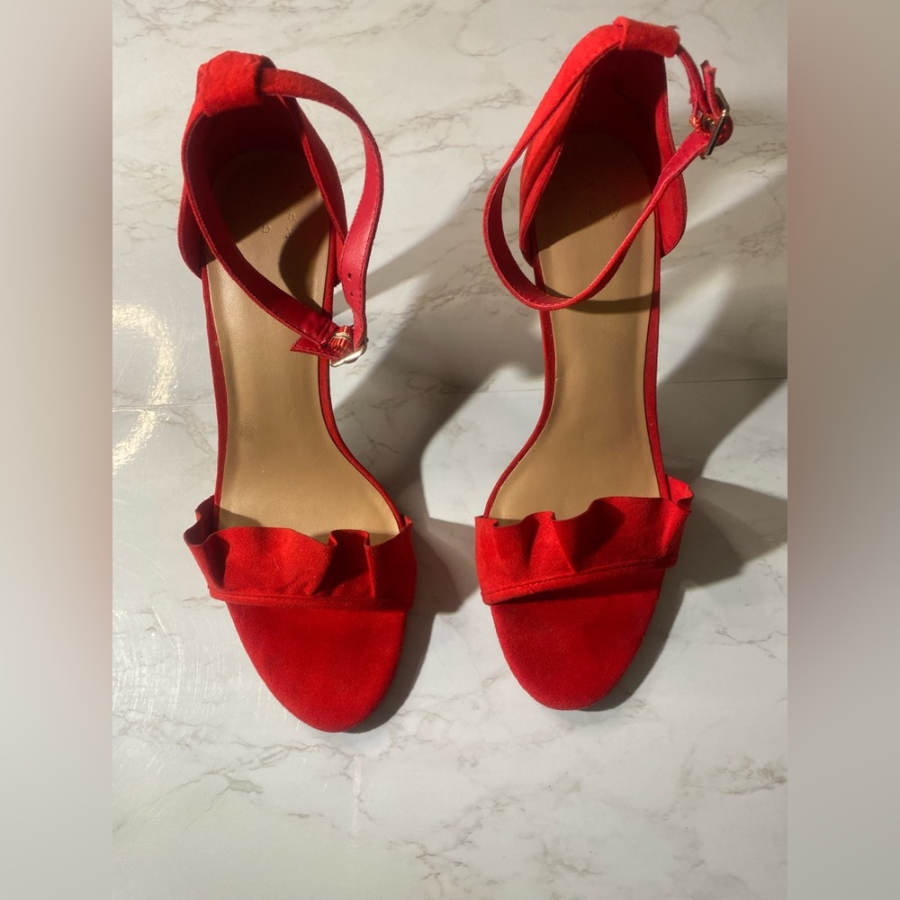 Red open toe heels great for the holidays